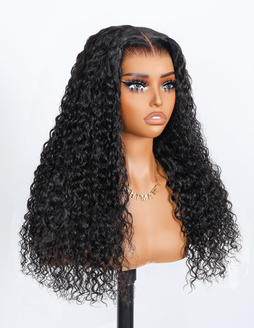 Side view of 20-26 inch Water Wave Wig, 360 Lace Frontal, glueless wear, natural black deep waves, soft and voluminous texture, flowing water wave style.