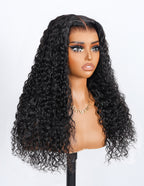 Side view of 20-26 inch Water Wave Wig, 360 Lace Frontal, glueless wear, natural black deep waves, soft and voluminous texture, flowing water wave style.
