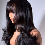 CRIMSON | 7x5 Lace Closure Wig | Natural Black Straight with Bangs | 18-30"