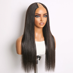 True Scalp Yaki Straight | V Part Glueless Human Hair Wig 16''-24''| Natural Black