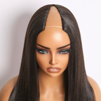 True Scalp Yaki Straight | V Part Glueless Human Hair Wig 16''-24''| Natural Black