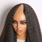 True Scalp Kinky Straight V Part Glueless Human Hair Wig | Natural Black | 16''-24''
