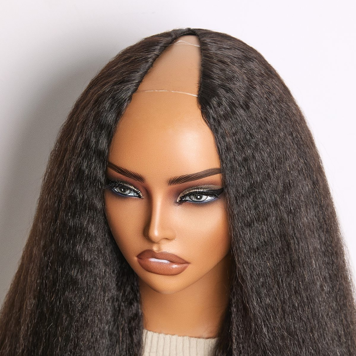 True Scalp Kinky Straight V Part Glueless Human Hair Wig | Natural Black | 16''-24''