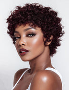 Raven | 13x4 Lace Frontal Wig | Burgundy Pixie Kinky Curly Wig with Right Side Part | 10"-12"