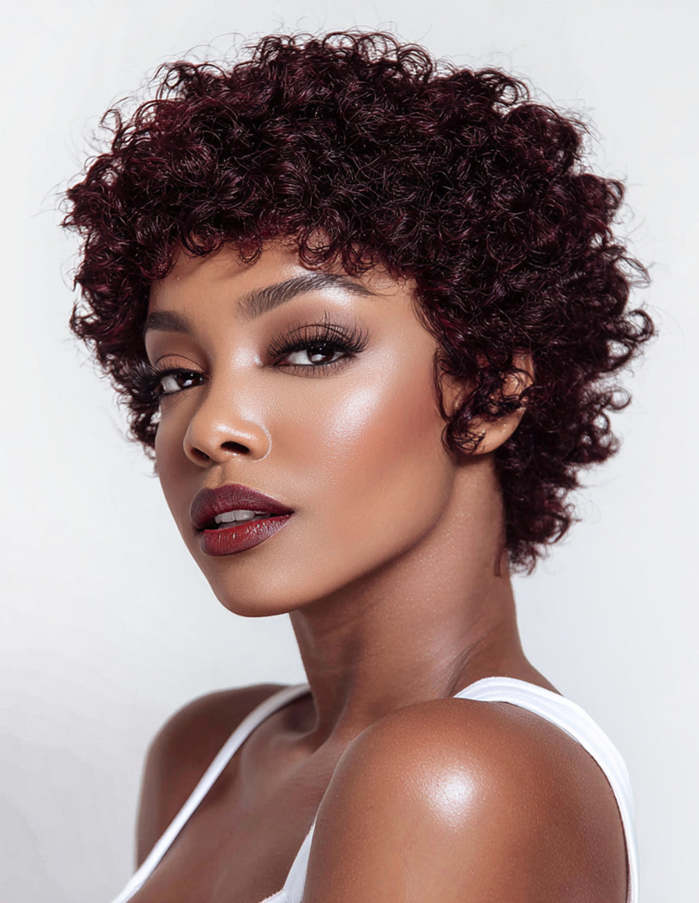 Raven | 13x4 Lace Frontal Wig | Burgundy Pixie Kinky Curly Wig with Right Side Part | 10"-12"