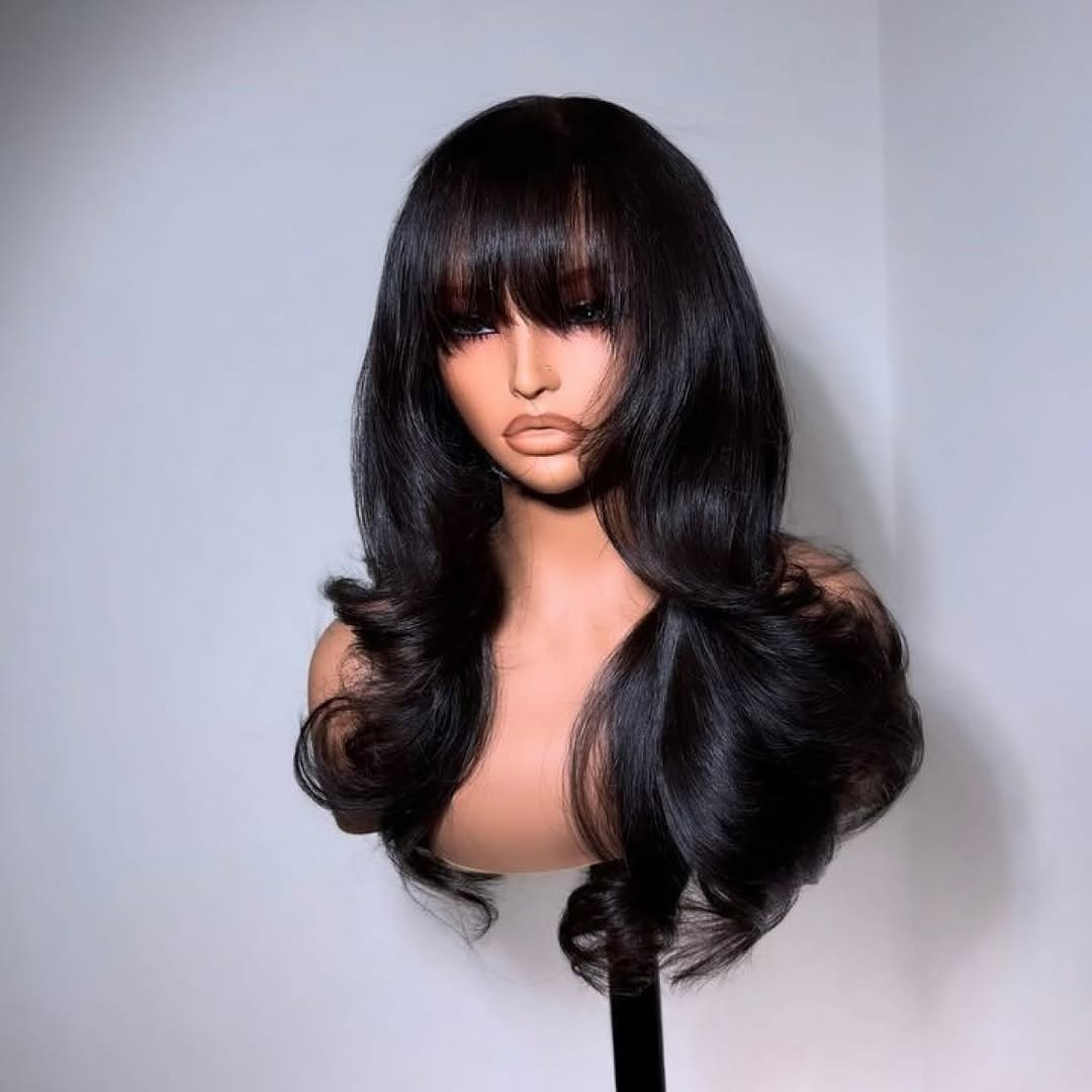 CRIMSON | 7x5 Lace Closure Wig | Natural Black Straight with Bangs | 18-30"