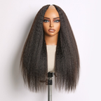 True Scalp Kinky Straight V Part Glueless Human Hair Wig | Natural Black | 16''-24''