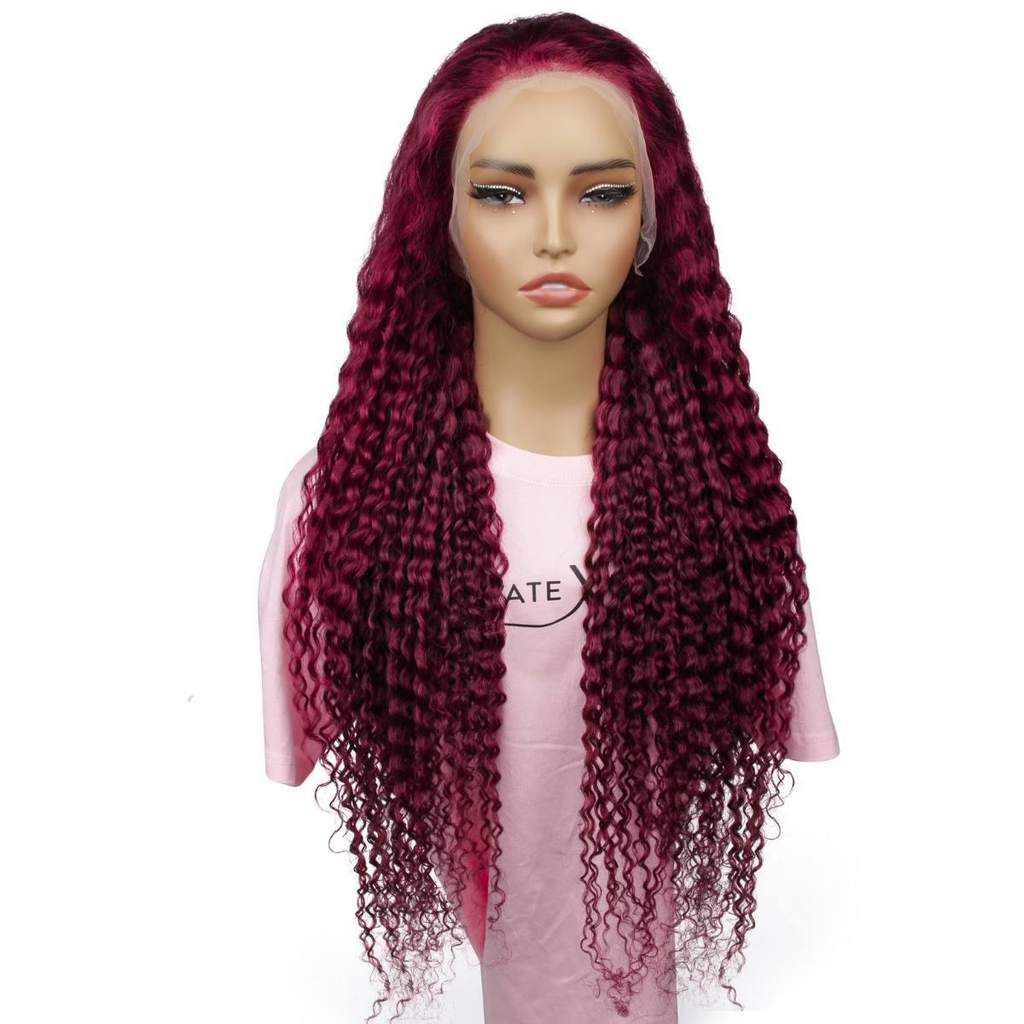 Burgundy Curly 13x4  Lace Front Wig| Pre-plucked Glueless 100% Human Hair Wig | 14’‘-30’‘