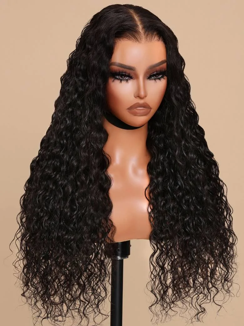 Water Wave Natural Black Full Lace Wig | Glueless Human Hair| Free Parting Natural Sclap Wig |16''-30''
