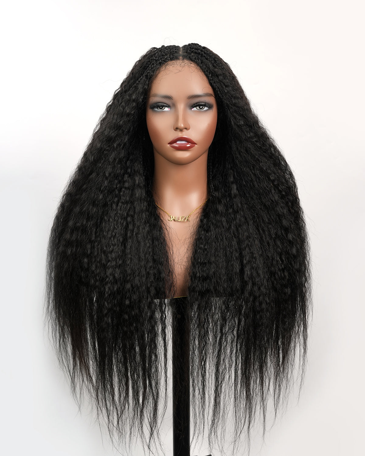 Natural Black Kinky Straight Full Lace Wigs | Glueless Human Hair | Ultra Full Boho Box Braided wig |16''-30''