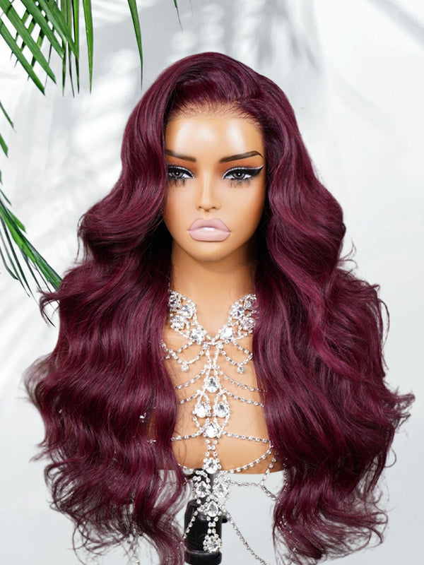 99J Burgundy  Body Wave  7x5 Lace Wigs |Wear Go Glueless 100%Human Hair| Adjustable Drawstring| 16’‘-30’‘