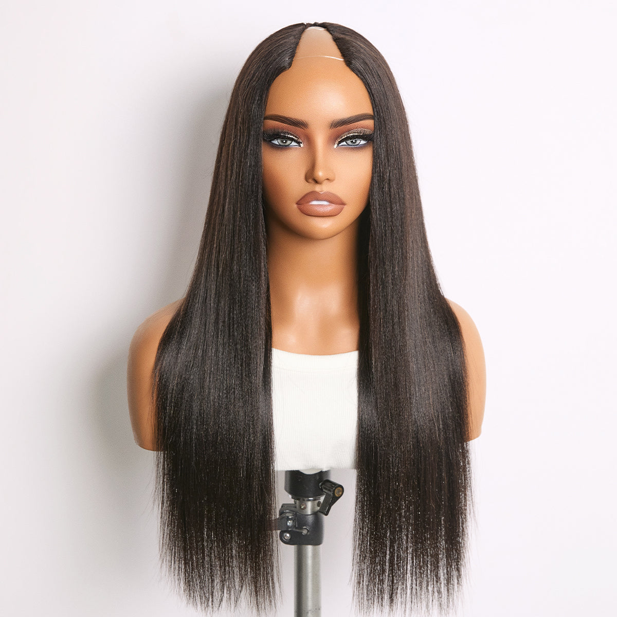 True Scalp Yaki Straight | V Part Glueless Human Hair Wig 16''-24''| Natural Black