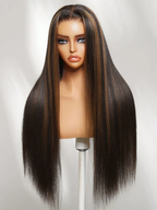 Brown Highlights Yaki Straight Wig | 13x6 Lace Frontal | Glueless | 18-24"