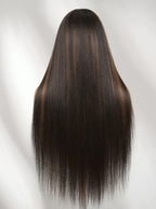 Brown Highlights Yaki Straight Wig | 13x6 Lace Frontal | Glueless | 18-24"