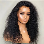 Left side view of 24-inch Natural Black Water Wave Wig, 13x4 HD Lace, Human Hair, Voluminous Waves, Glueless, Trendy and Chic