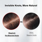 Close-up of pre-plucked parting on Natural Black Wig, Human Hair, Glueless, showing natural hairline and realistic scal
