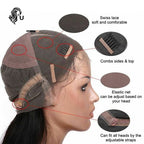 Wig cap with Swiss lace, combs, and adjustable straps on a white background