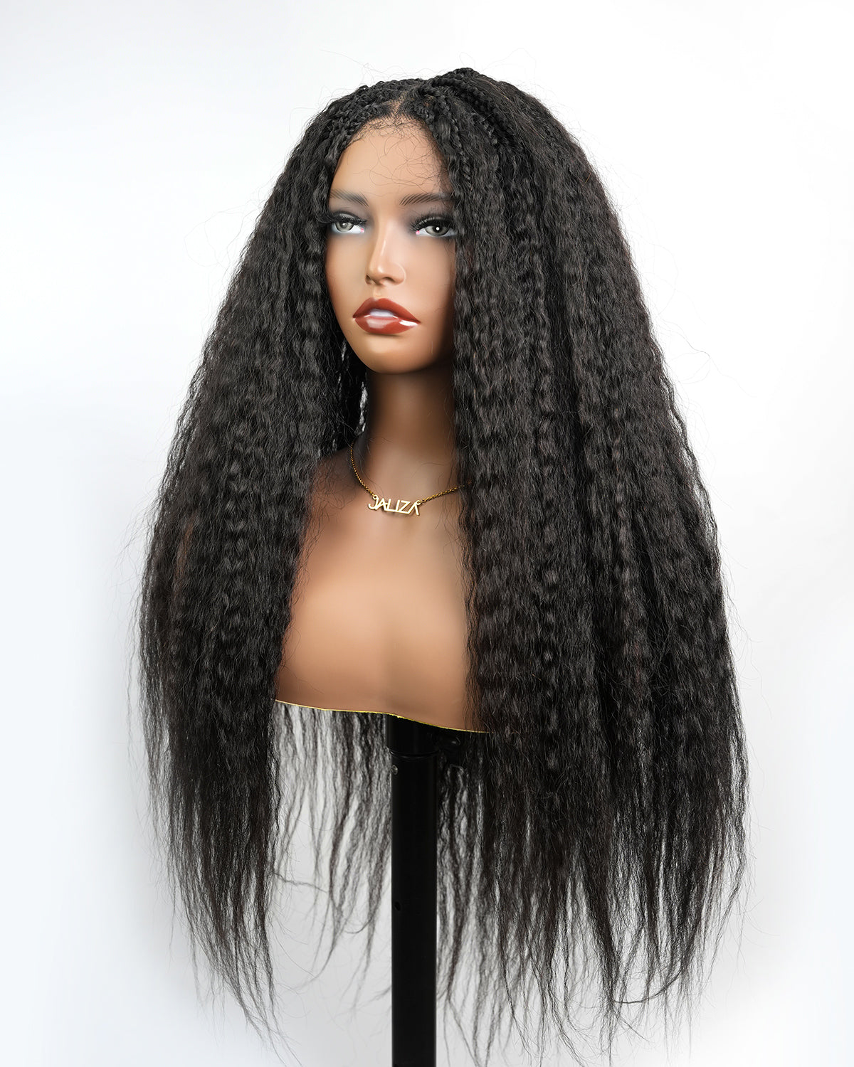 Natural Black Kinky Straight Full Lace Wigs | Glueless Human Hair | Ultra Full Boho Box Braided wig |16''-30''