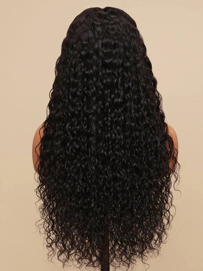 Water Wave Natural Black Full Lace Wig | Glueless Human Hair| Free Parting Natural Sclap Wig |16''-30''