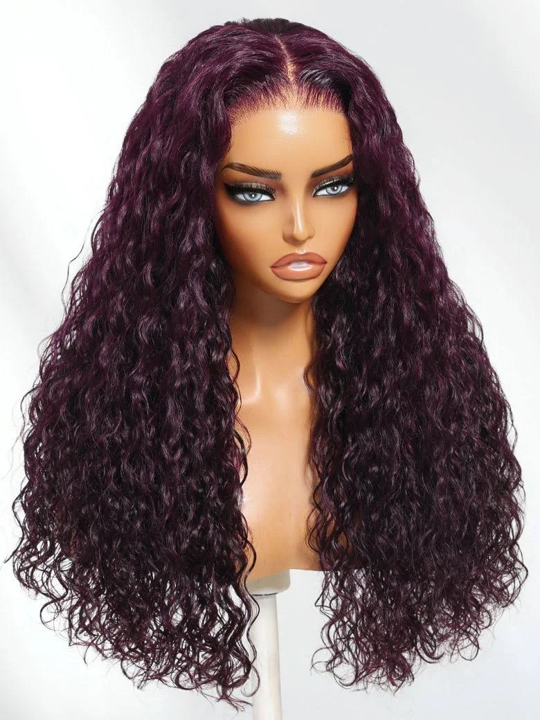 Burgundy Plum Water Wave 13x4 Lace Front Wig| Pre-everything Invisible Knots Wear Go Wig with Drawstring| 14''-28''