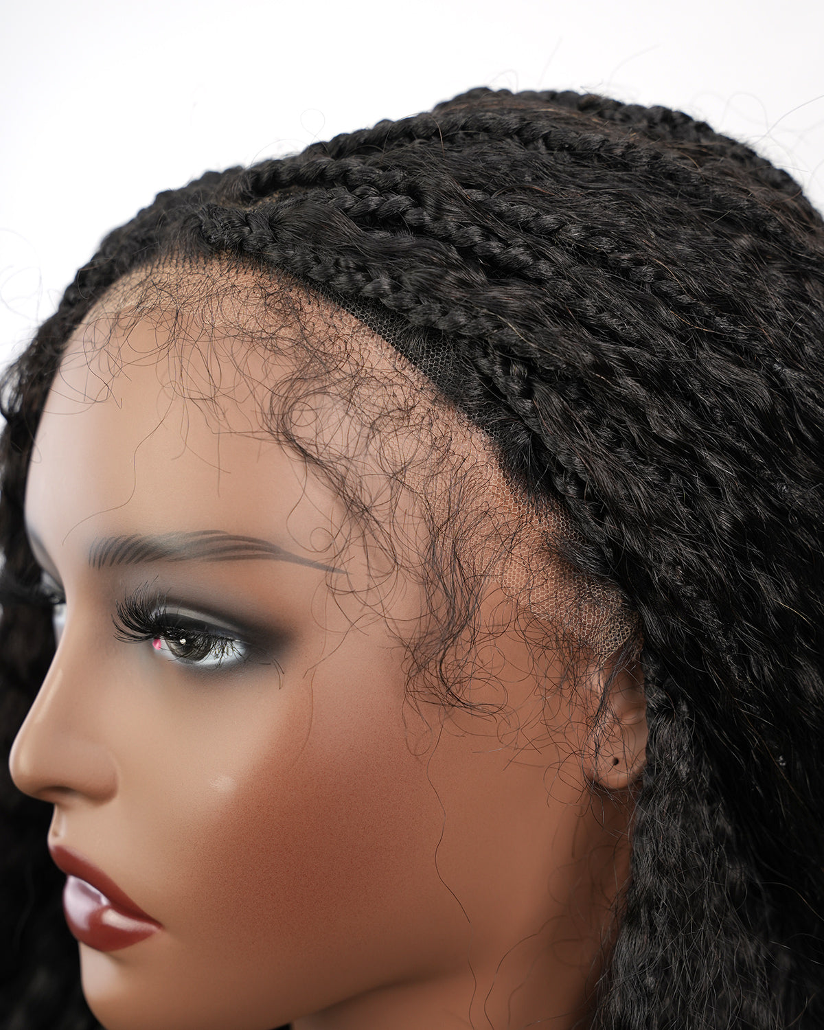 Natural Black Kinky Straight Full Lace Wigs | Glueless Human Hair | Ultra Full Boho Box Braided wig |16''-30''