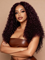 Burgundy Plum Water Wave 13x4 Lace Front Wig| Pre-everything Invisible Knots Wear Go Wig with Drawstring| 14''-28''