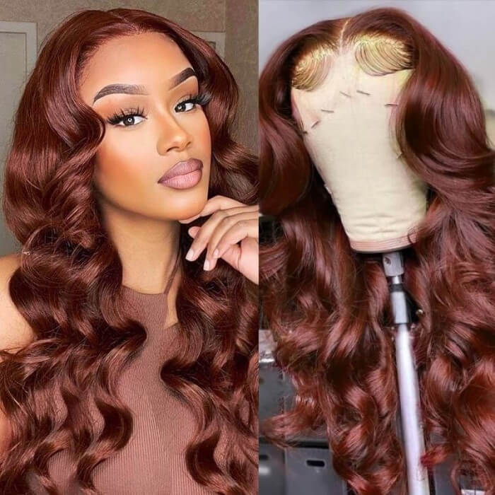 Reddish Brown 13x6 Lace Front Body Wave Wig | Glueless Human Hair | Pre-colord Long-lasting Curls |16''-28''