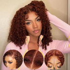 Short Reddish Brown Curly | Pre Pluck 13x4 HD Lace Front Human Hair Wig| Seamless Real Hairline wig| 10''-14''
