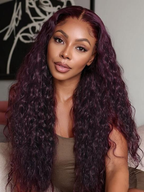 Burgundy Plum Water Wave 13x4 Lace Front Wig| Pre-everything Invisible Knots Wear Go Wig with Drawstring| 14''-28''