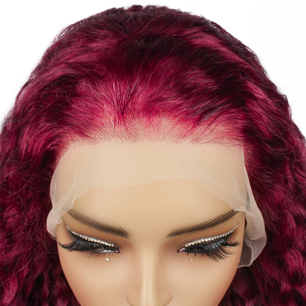 Burgundy Curly 13x4  Lace Front Wig| Pre-plucked Glueless 100% Human Hair Wig | 14’‘-30’‘