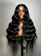 Natural Black Romantic Wavy Wig | 360 Lace Frontal | Glueless | High Ponytail | 20-26"
