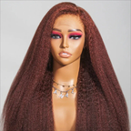 Reddish Brown Kinky Straight 13x4 Lace Front Wig | pre bleached knots| Glueless Human Hair| 18''-30''