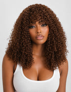 Hazel Coffee Brown Kinky Curly Wig with Wispy Bangs Machine Made Wig | Glueless | 16"-22"