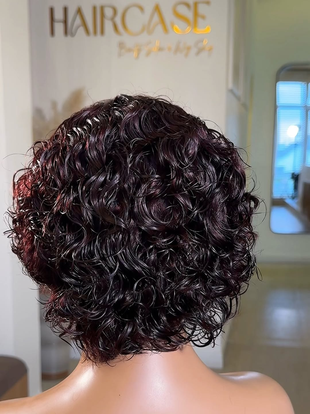 Back View | RAVEN Burgundy Pixie | Short Curly Texture | Full Coverage