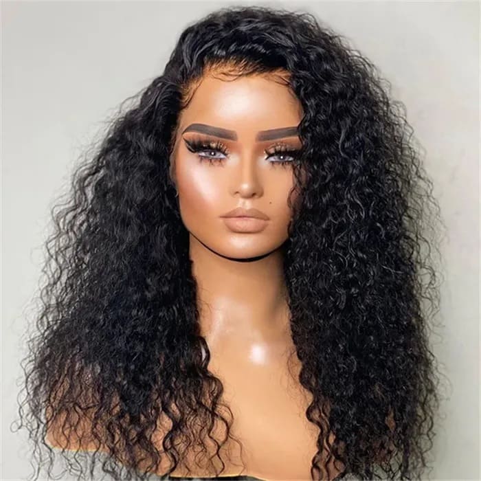 24-inch Natural Black Water Wave Wig, 13x4 HD Lace, Human Hair, Soft Flowing Waves, Stylish and Wear-and-G