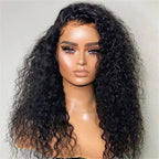 24-inch Natural Black Water Wave Wig, 13x4 HD Lace, Human Hair, Soft Flowing Waves, Stylish and Wear-and-G
