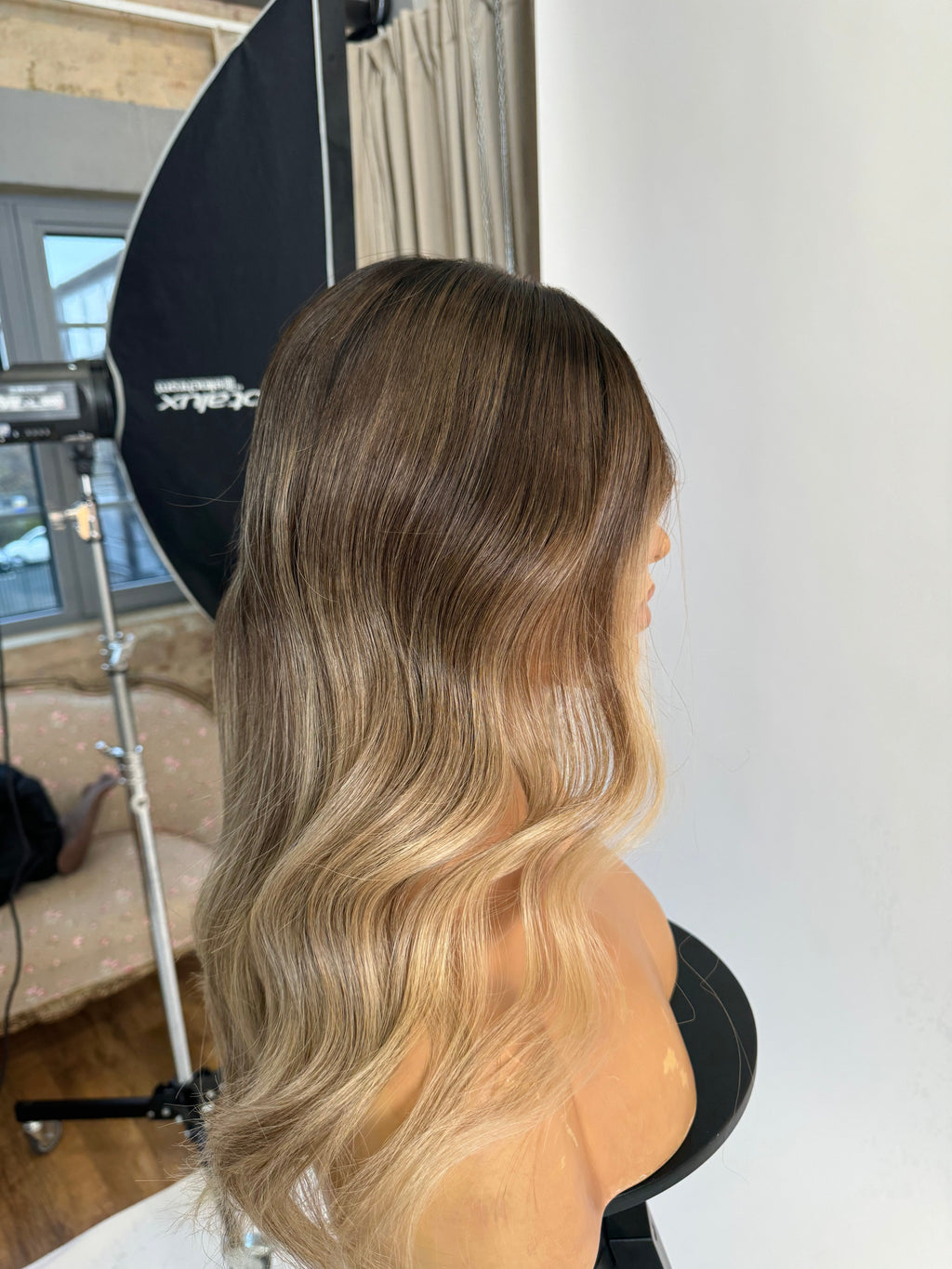 Side view of Aurora Balayage Golden Ombre Wig, 22-28 inches, 13x6 HD Lace, Human Hair, Ready-to-Wear
