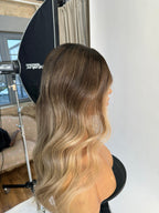 Side view of Aurora Balayage Golden Ombre Wig, 22-28 inches, 13x6 HD Lace, Human Hair, Ready-to-Wear