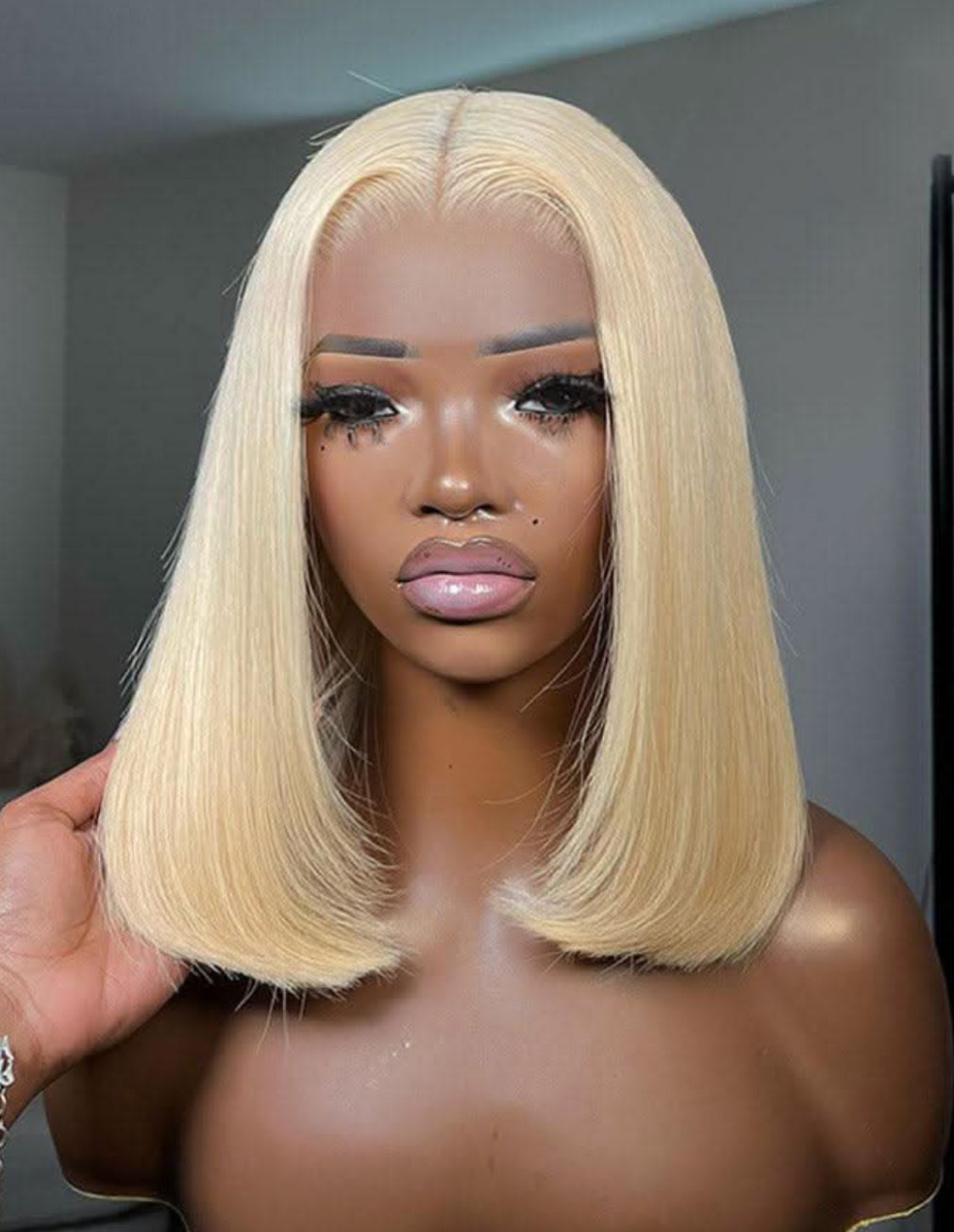 CLEO Straight Bob Wig, 613 Blonde, 7x5 Lace Closure, 10-14", Wear-and-Go, Natural Hairline, Human Hair