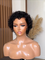 ELARA Curly Pixie Wig, 13x6 Lace Front, 10-12 inch, Natural Black color, bouncy tight curls, 100% human hair, classic and elegant style.