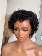 3x6 lace front, 10-12 inch, tapered short cut, defined curly texture, seamless hairline, versatile everyday look.