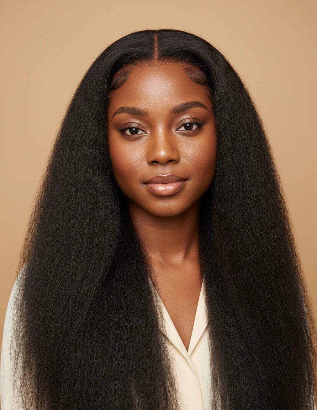 Raw Kinky Straight Wig Natural Black | HD Lace Front | Hand-Tied | 16-26"