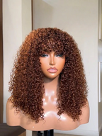 16-22" Hazel Kinky Curly Wig with Bangs, Coffee Brown, Glueless, Human Hair, Trendy, Chic, Gorgeous