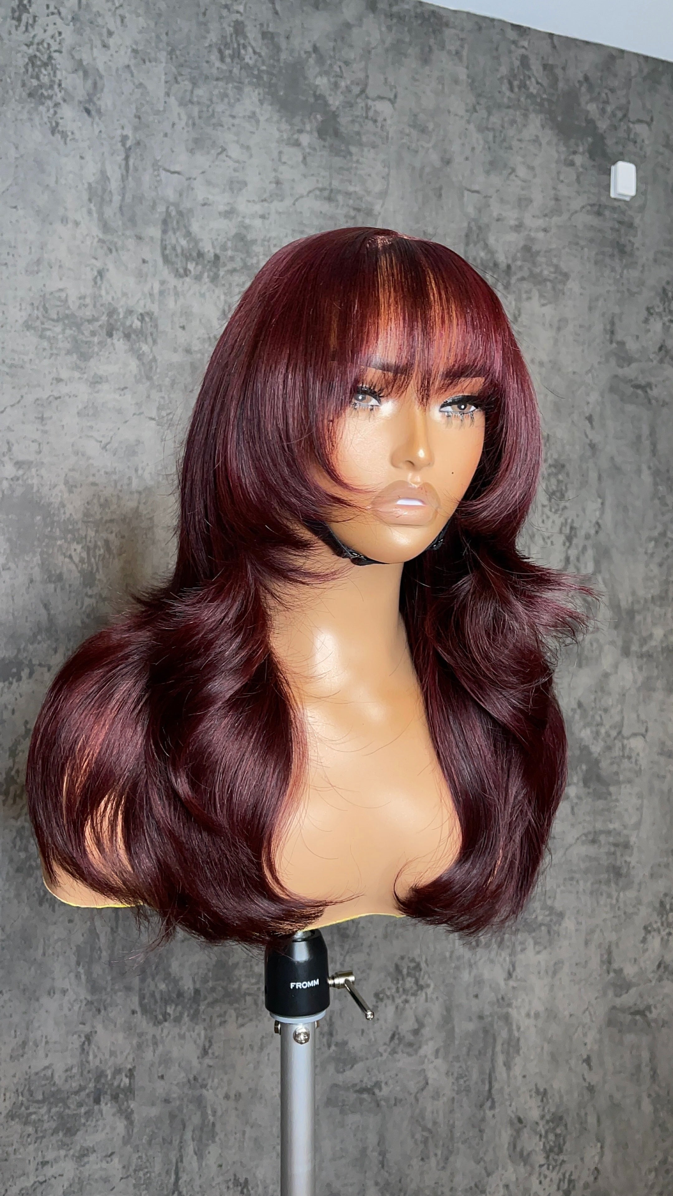 CRIMSON | HD LACE | 18"-30" BURGUNDY WISPY BANGS