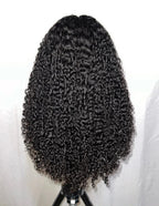 Close-up back view of KAI Natural Black Kinky Curly Wig, 7x5 Lace, Human Hair, Detailed 4C Curls, Natural Shine, Chic and Stylish