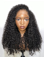 Front view of KAI Natural Black Kinky Curly Wig with 4C Hairline, 7x5 Lace, Human Hair, Soft Full Curls, Stylish, Wear-and-Go