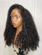 Right side view of KAI Natural Black Kinky Curly Wig, 7x5 Lace, Human Hair, 4C Kinky Texture, Soft Bouncy Curls, Fashionable