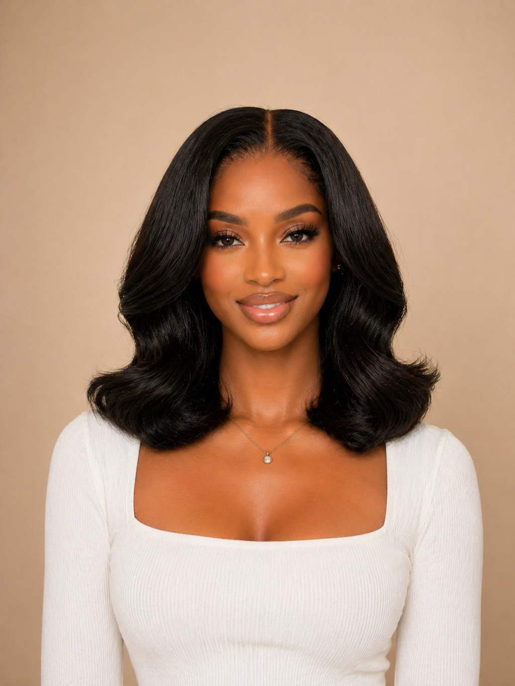 LEILA | 7x5 Lace Closure Wig | Natural Black Beach Wave Bob | 14-16" | Glueless