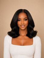 LEILA | 7x5 Lace Closure Wig | Natural Black Beach Wave Bob | 14-16" | Glueless