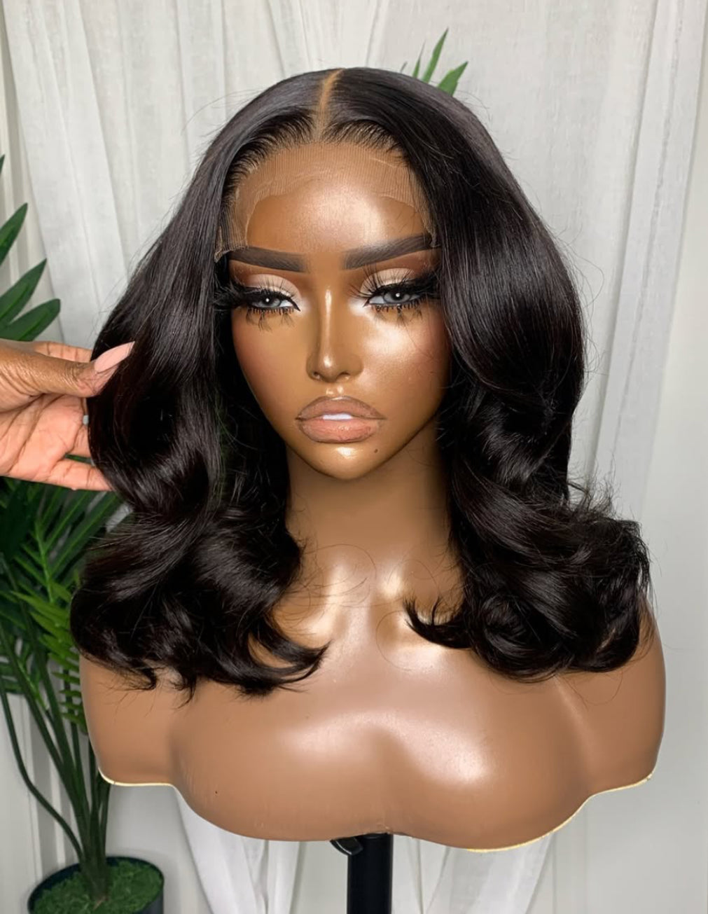 LEILA | 7x5 Lace Closure Wig | Natural Black Beach Wave Bob | 14-16" | Glueless